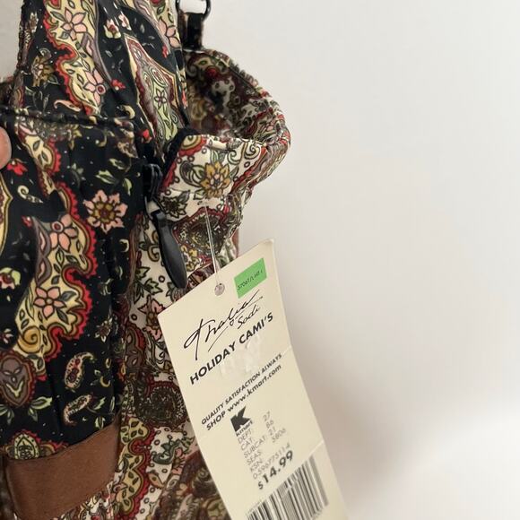 Vintage 90s Y2K Thalia Sodi Babydoll Tank Top Small Brown Floral Bow Deadstock - Picture 10 of 10